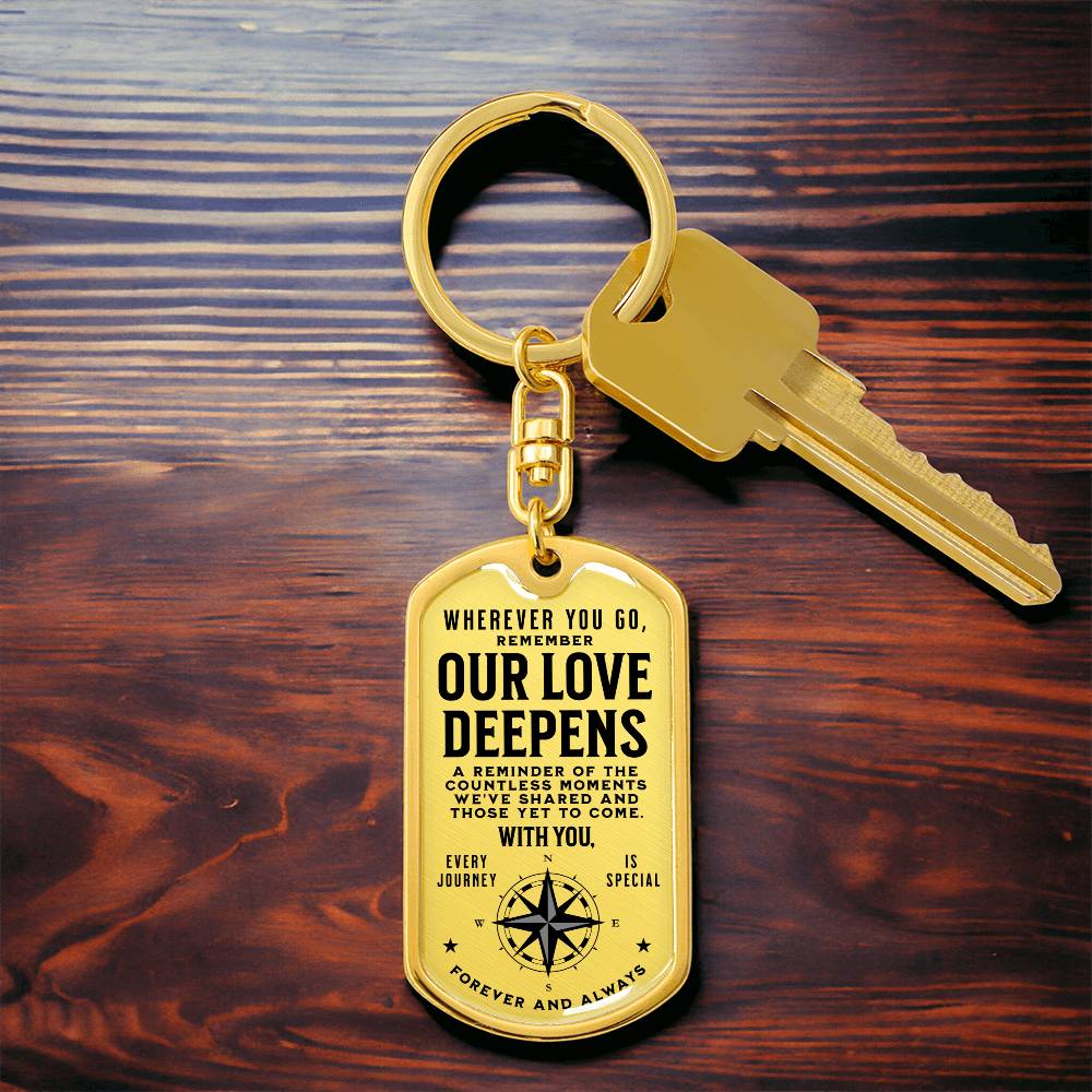 Our Love Deepens - Engraved Keychain